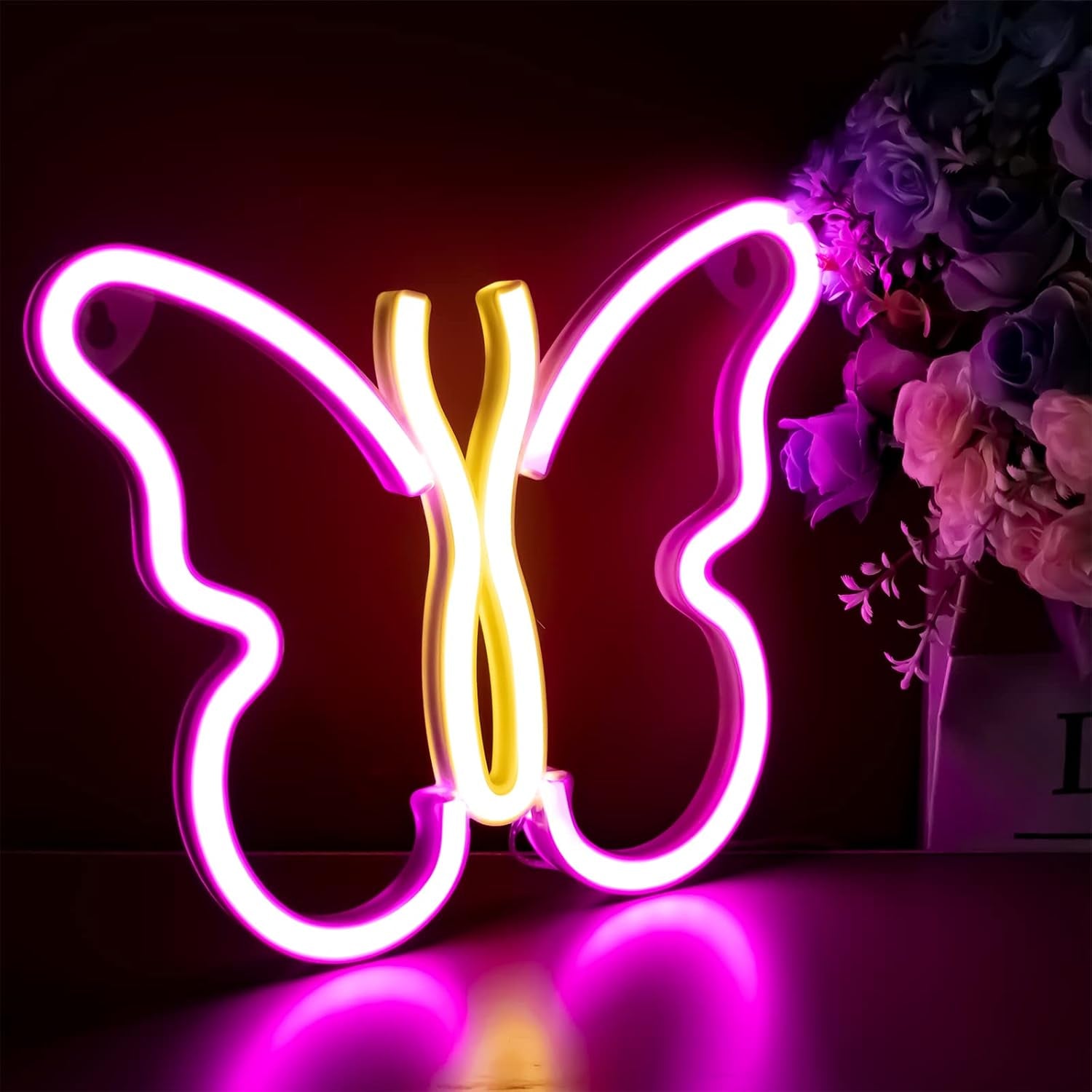 Butterfly Neon Signs Lights for Bedroom Wall Decor, USB or Battery LED Neon Night Light Wall Decoration, Aesthetic Room Decor for Girls, Kids, Living Room, Bar, Dorm, Men Cave
